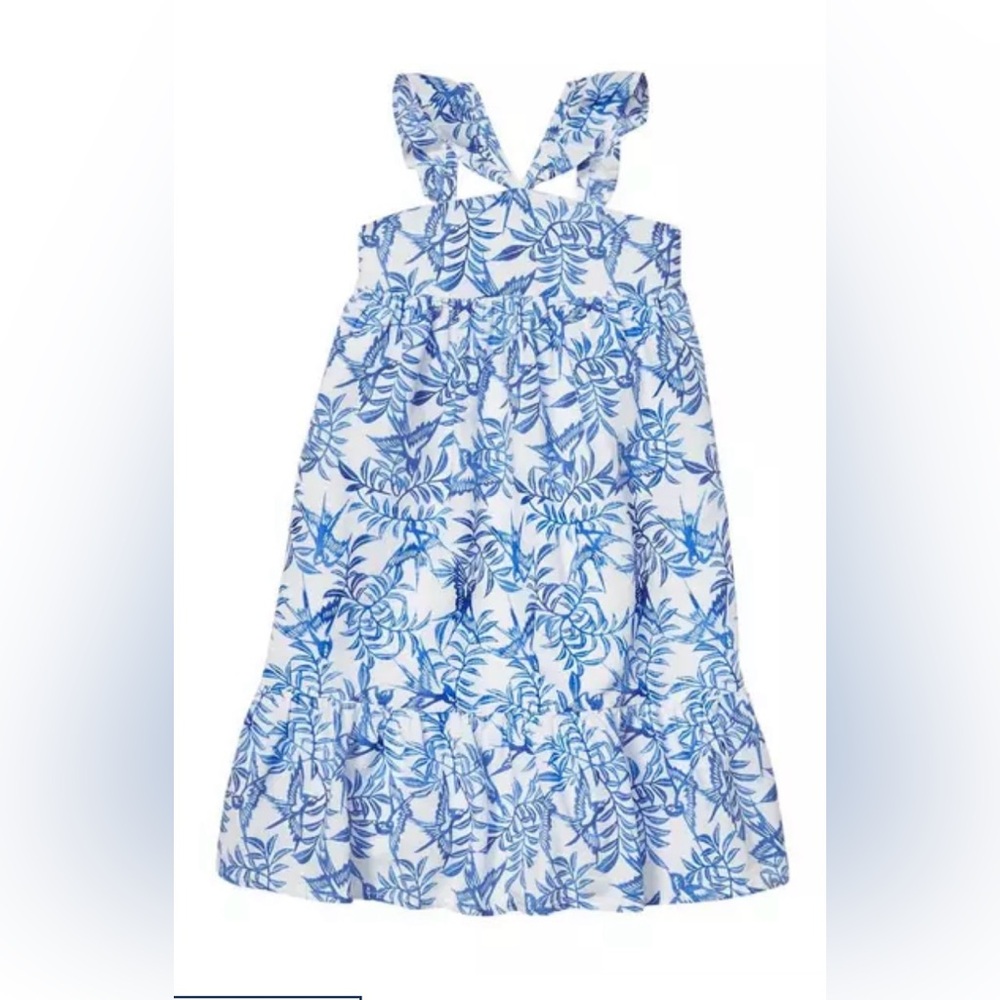 Janie Jack x Rachel Zoe Girls Linen Maxi Dress Blue And White NWT Size 6